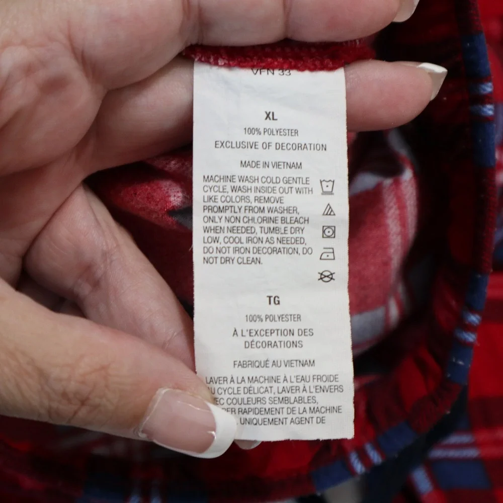 Nautica Pajama Pants Women XL Short Plaid Drawstring Fleece Loungewear Sleepwear